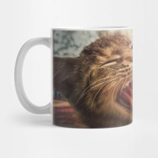 striped cat yawning Mug